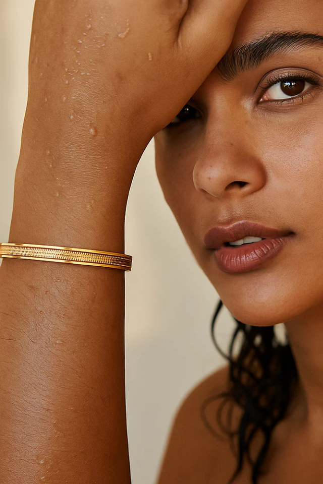 Ellie Vail Nic Herringbone Bangle Bracelet - Gold