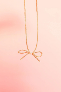 BB Big Bow Beaded Gold Necklace