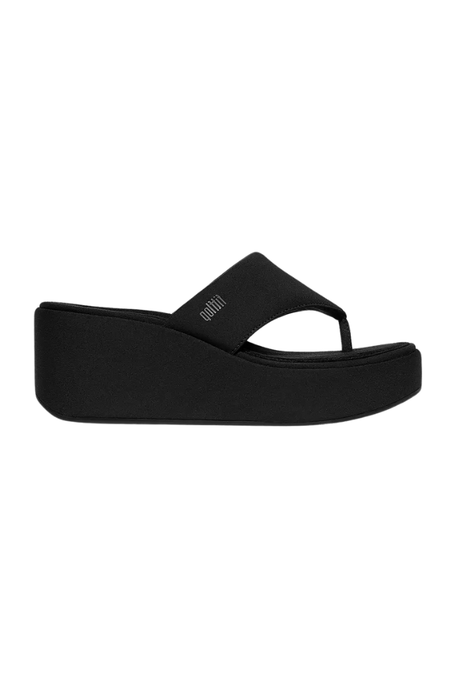 Fit Flop Platforms Wedge Toe-post Sandal - All Black