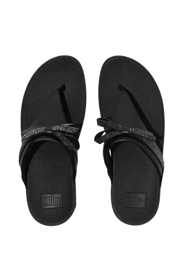 Fit Flop Lulu Glitz Bow Leather Toe Post Sandal - All Black