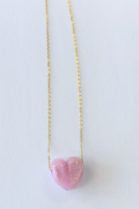 Village Beads Bankston Glassworks Heart 14" Necklace - Pink