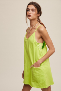 Listicle Sporty Mini Dress with Built In Romper Liner - Lime Green