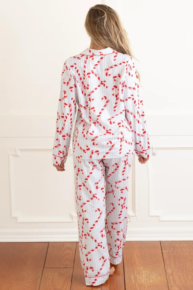 8 Oak Lane Flannel Long PJ Set - Candy Cane Stripe