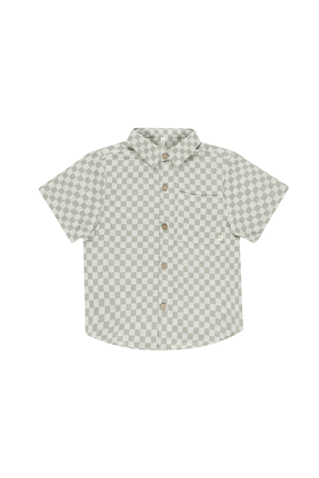 Rylee + Cru Collared Short Sleeve Shirt - Sage Check