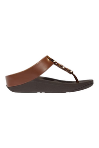 Fit Flop Fino Resin Hoop Leather Toe Post Sandals - Rich Brown