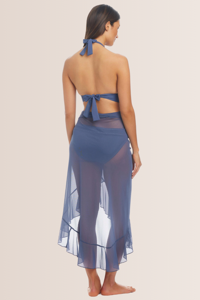 Bleu Mesh Ruffle Wrap Pareo - Paloma