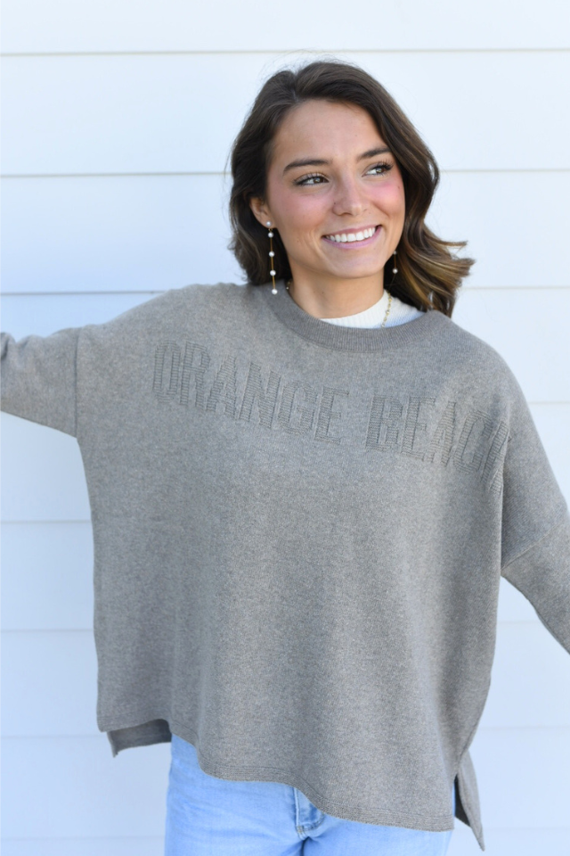 Everyday Relaxed Jacquard Sweater Orange Beach - Pewter