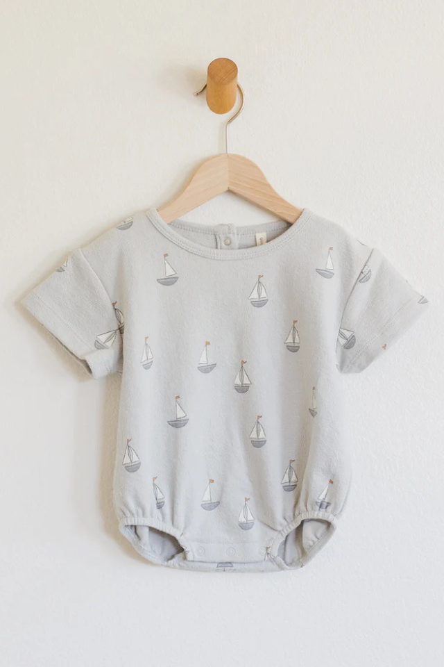 Quincy Mae Relaxed Short Sleeve Bubble Romper - Sailboats