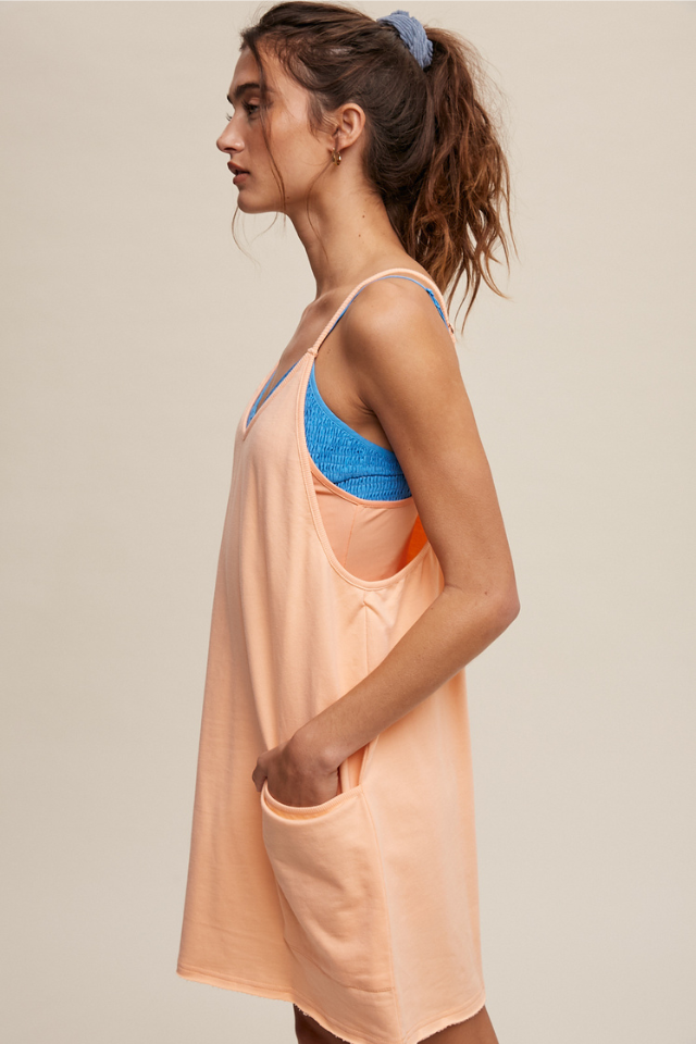 Listicle Sporty Mini Dress with Built in Romper - Peach