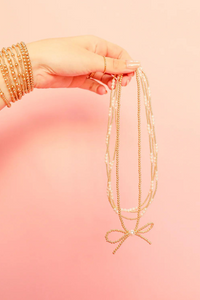 BB Big Bow Beaded Gold Necklace