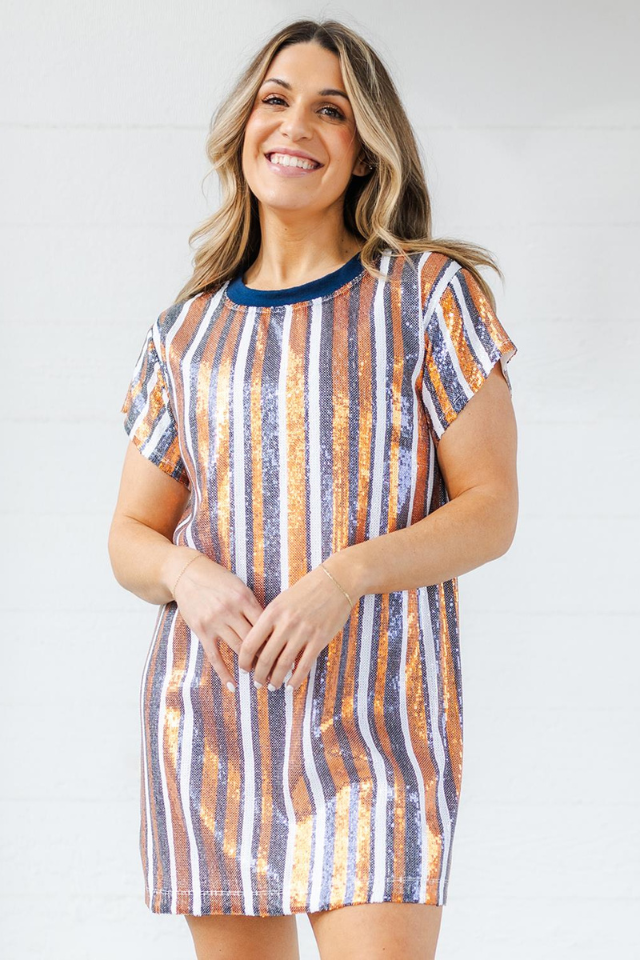 Mary Square Julia Dress - Navy & Orange