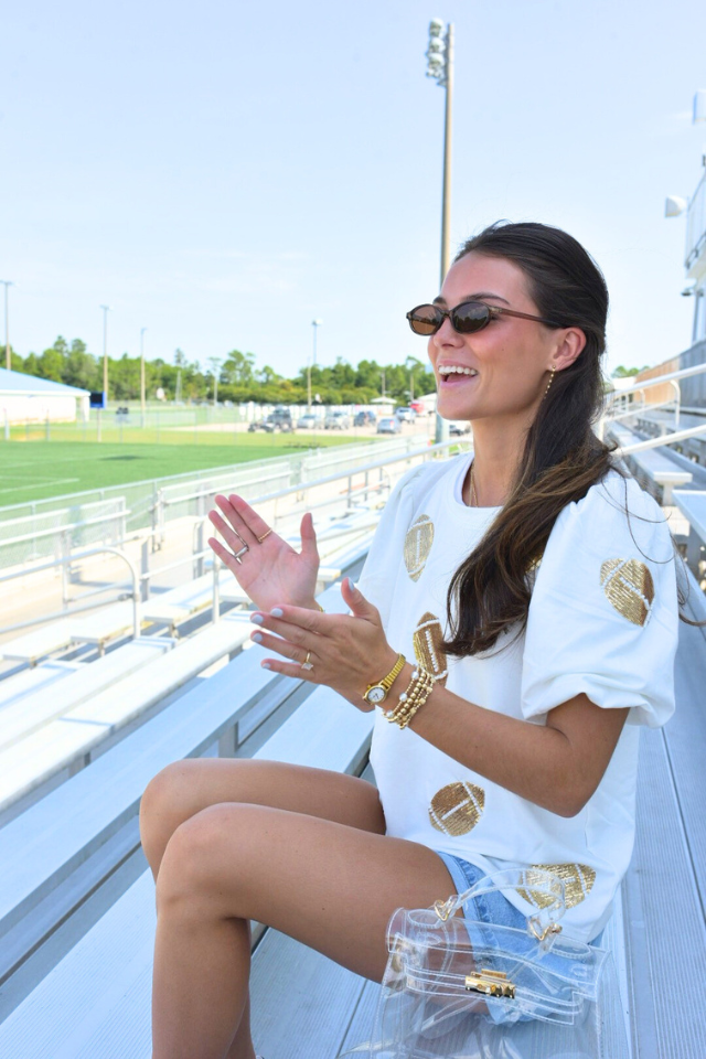 MS Tina Top - Sequin Footballs