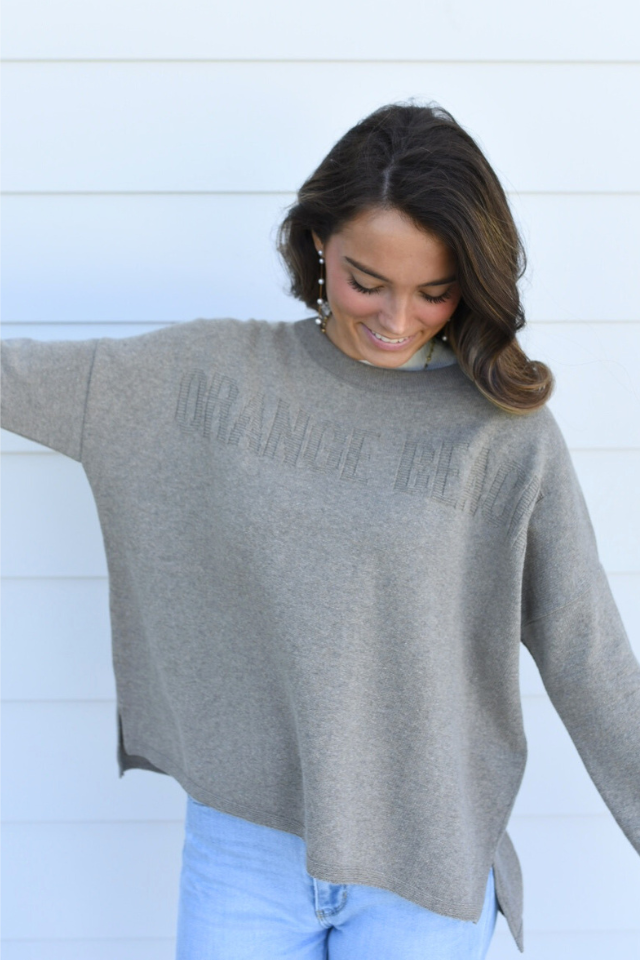 Everyday Relaxed Jacquard Sweater Orange Beach - Pewter