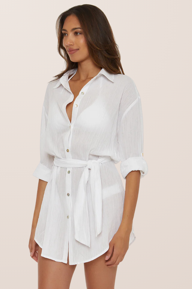 Becca Gauzy Shirt Dress - White