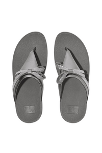Fit Flop Lulu Glitz Bow Leather Toe Post Sandal - Silvereen