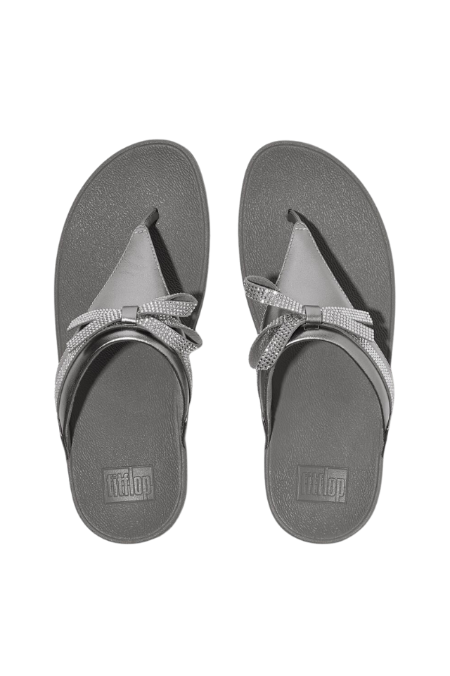 Fit Flop Lulu Glitz Bow Leather Toe Post Sandal - Silvereen
