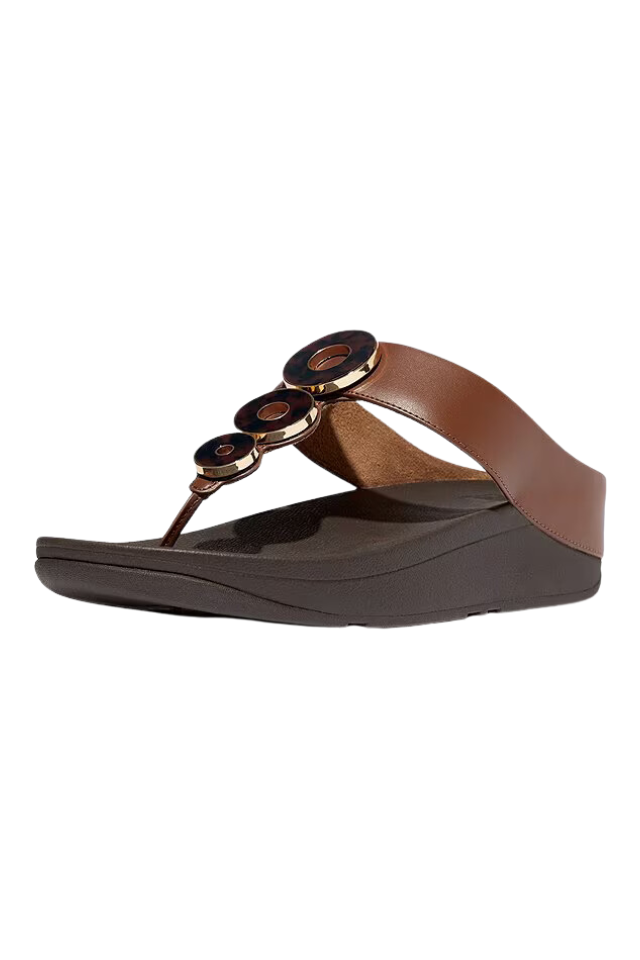 Fit Flop Fino Resin Hoop Leather Toe Post Sandals - Rich Brown