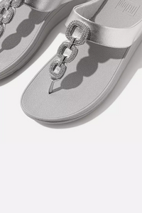 Fit Flop Fino Crystal-Chain Leather Toe Post Sandals - Silver