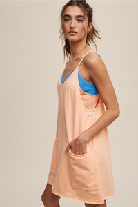 Listicle Sporty Mini Dress with Built in Romper - Peach