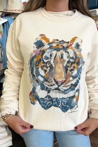 Chelsea McShane Sweatie Natural Tiger Blue Bowtie Sweatshirt