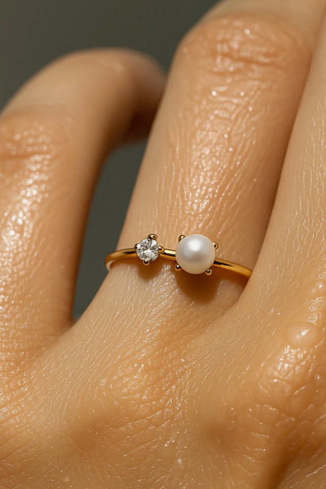 Ellie Vail Enza Pearl Stone Ring - Gold
