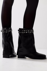 Free People Scorpio Studded Foldover - Black Leather