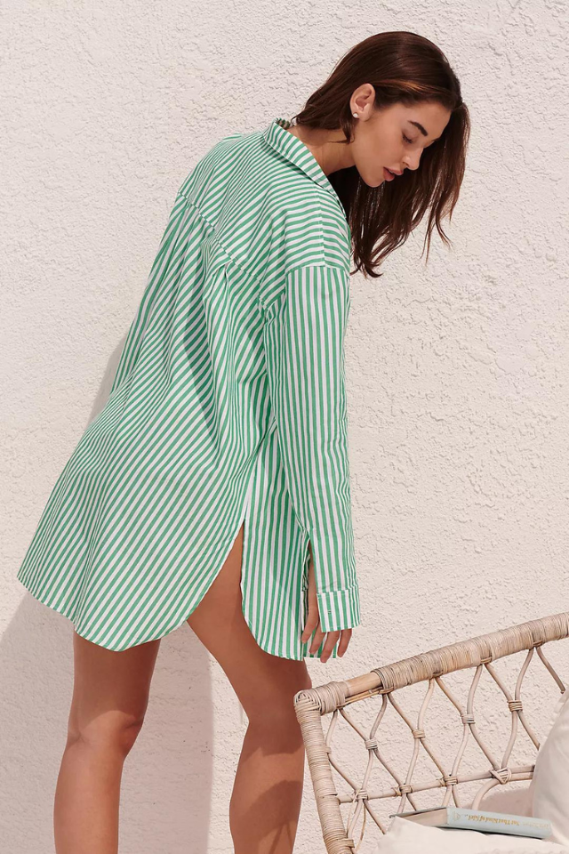 Sanctuary Swim Oversized Beach Button Down Shirt - Jungle Green