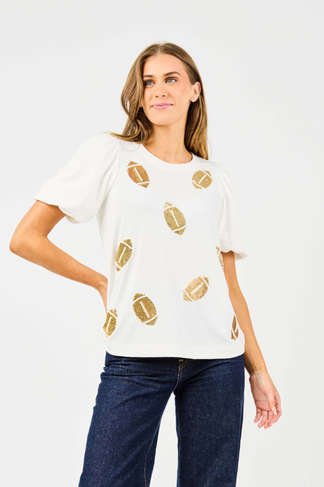MS Tina Top - Sequin Footballs