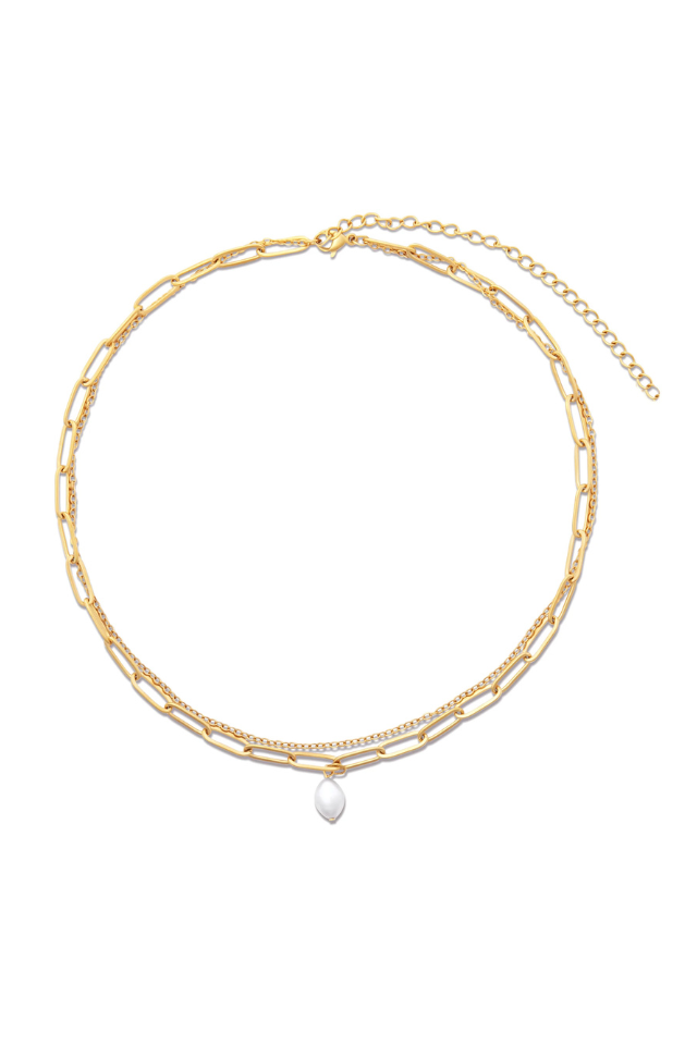 Ellie Vail Renee Double Chain Pearl Choker Necklace - Gold