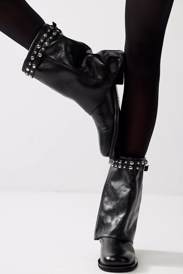 Free People Scorpio Studded Foldover - Black Leather