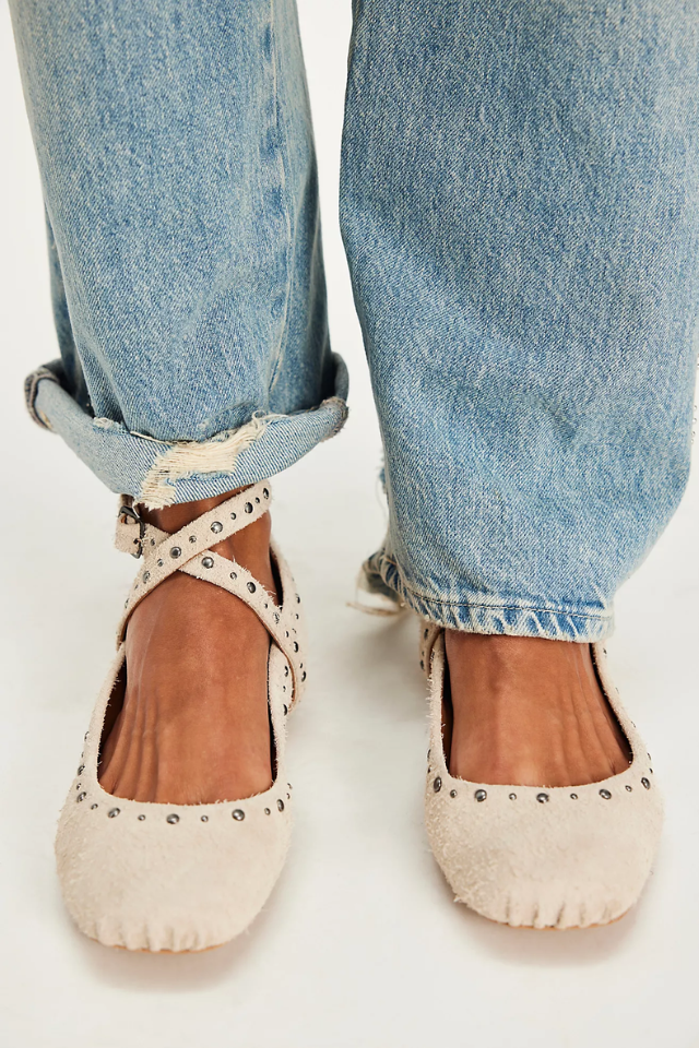 Free People Grace Gems Ballet Flat - Sand Hairy