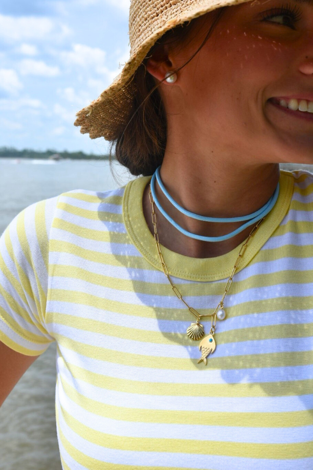 HART 18" Long Link Chain with Fish, Gold Scallop and Cloud Pearl