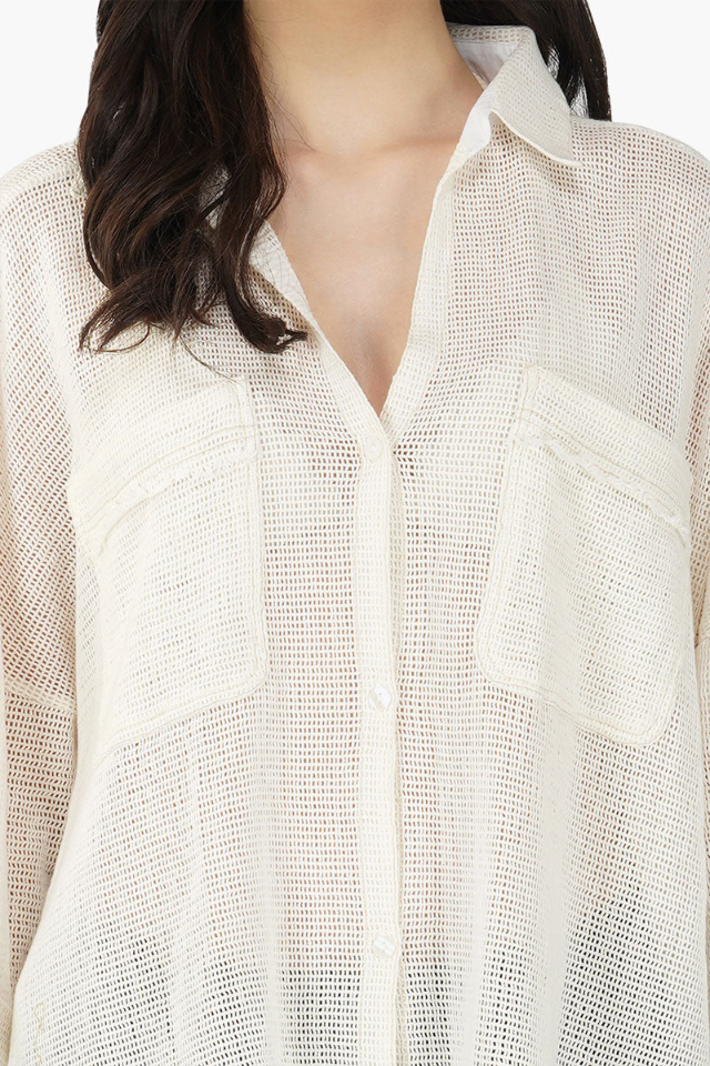 A&B Off Shoulder Shirt with Two Chest Pockets