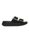 Fit Flop F-Mode Buckle Shimmerlux Flatform Two-Bar Slides - Black