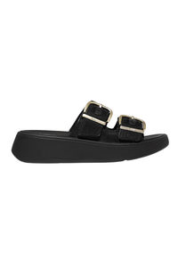 Fit Flop F-Mode Buckle Shimmerlux Flatform Two-Bar Slides - Black