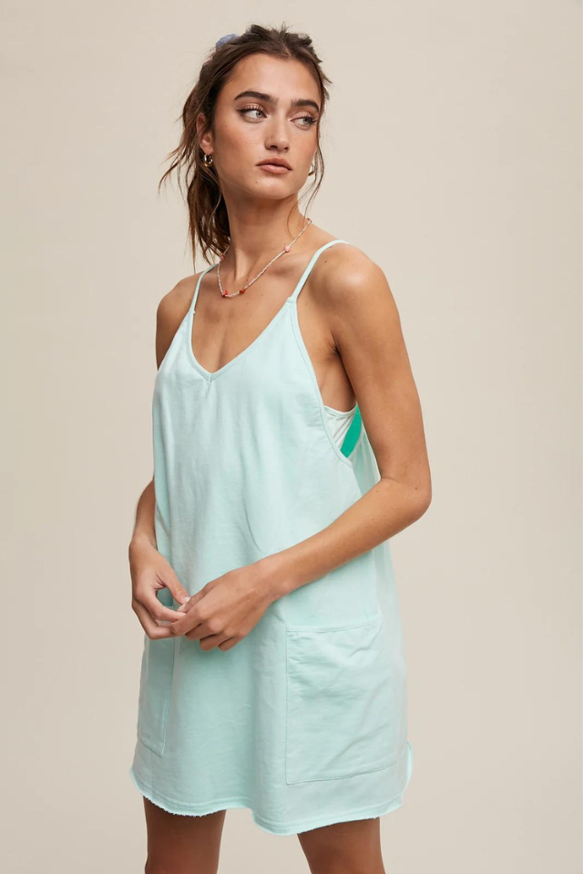 Listicle Sporty Mini Dress with Built In Romper Liner - Aqua Mint