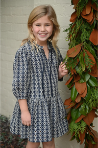 Pleat Eve Dress - Navy Eyelet