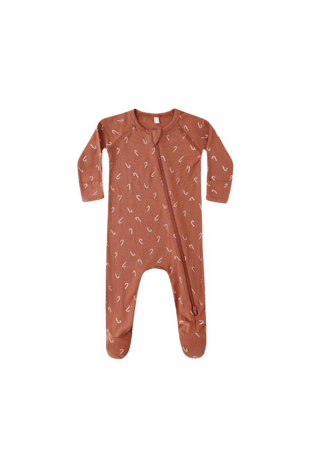 Quincy Mae Bamboo Zip Footie - Candy Canes