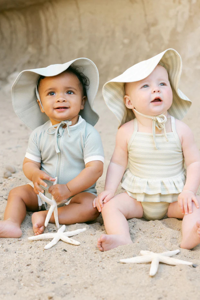 Quincy Mae Sun Hat - Mint Stripe