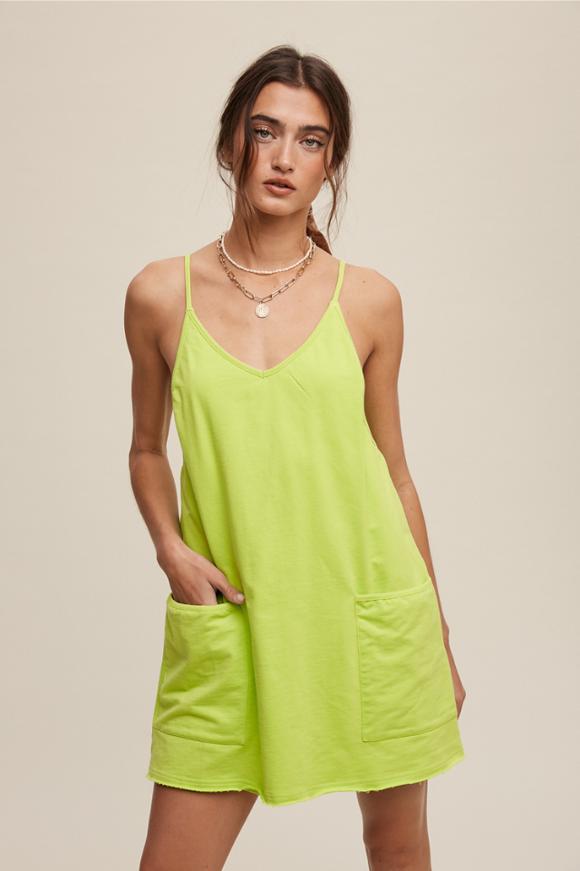 Listicle Sporty Mini Dress with Built In Romper Liner - Lime Green