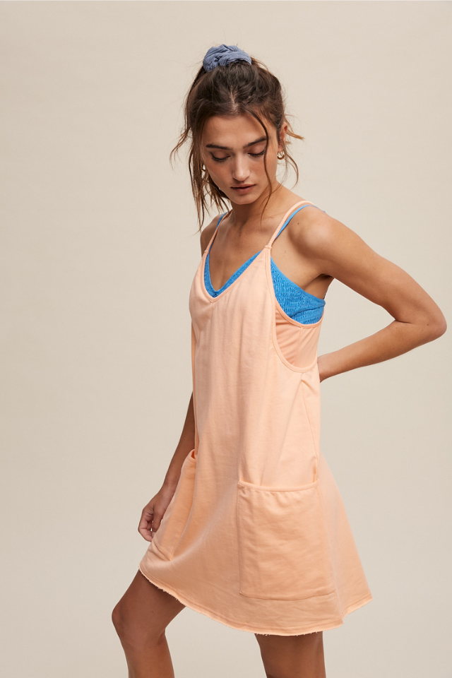 Listicle Sporty Mini Dress with Built in Romper - Peach