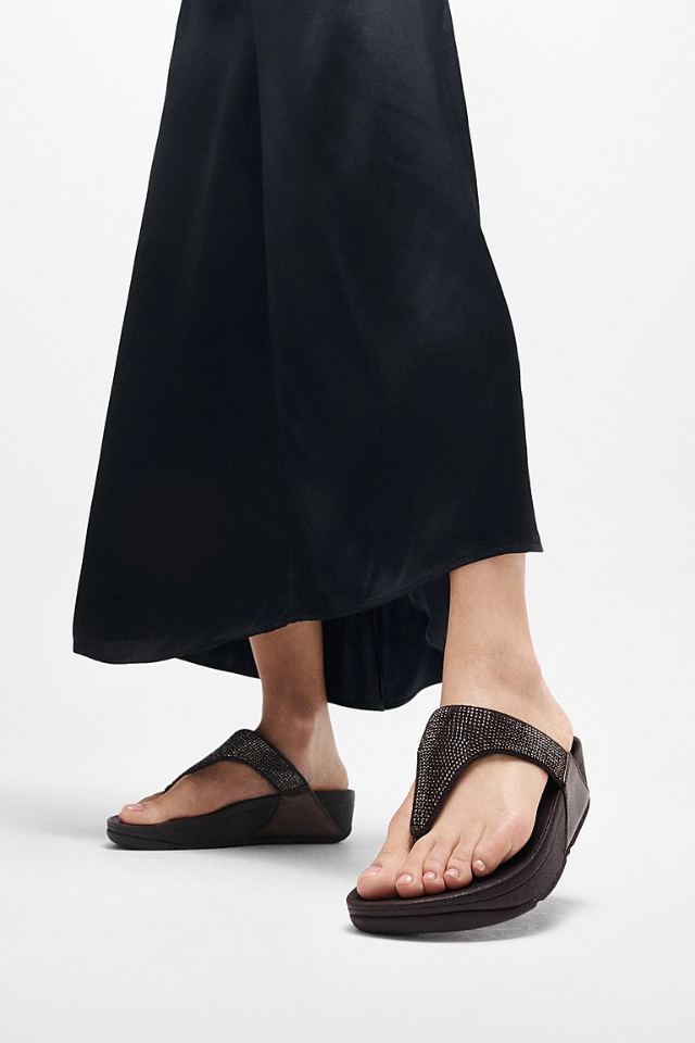 Fit Flop Lulu Crystal Embellished Toe-Post Sandals - Metallic Chocolate Brown