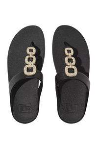 Fit Flop Fino Crystal Chain Leather Toe Post Sandal - Black