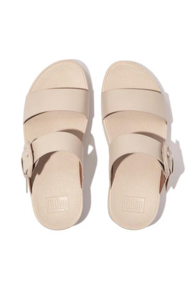 Lulu Covered-Buckle Raw Edge Leather Toe Thongs - Stone Beige