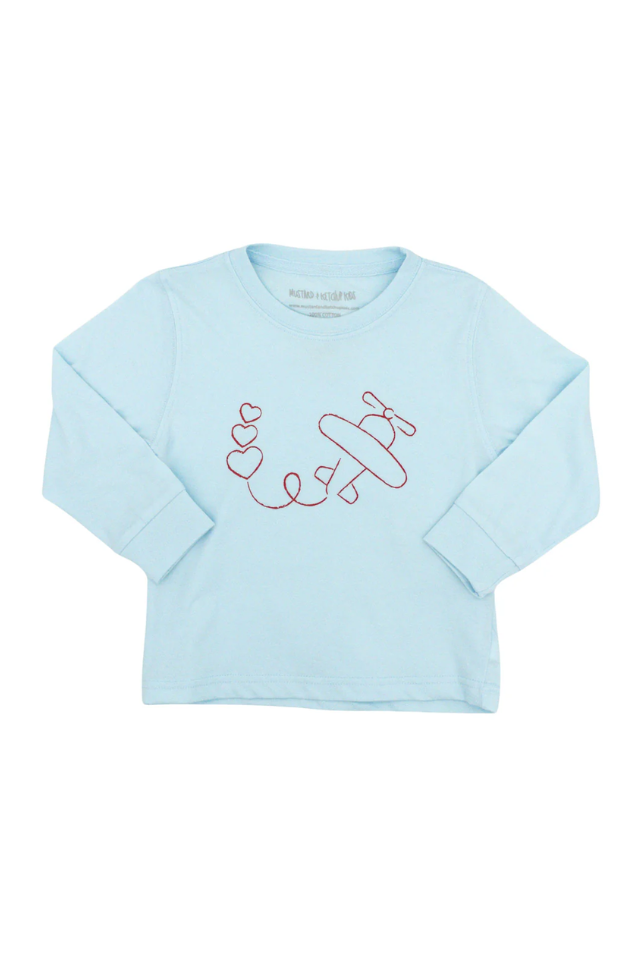 Mustard & Ketchup LS T-Shirt Valentines Airplane - Light Blue