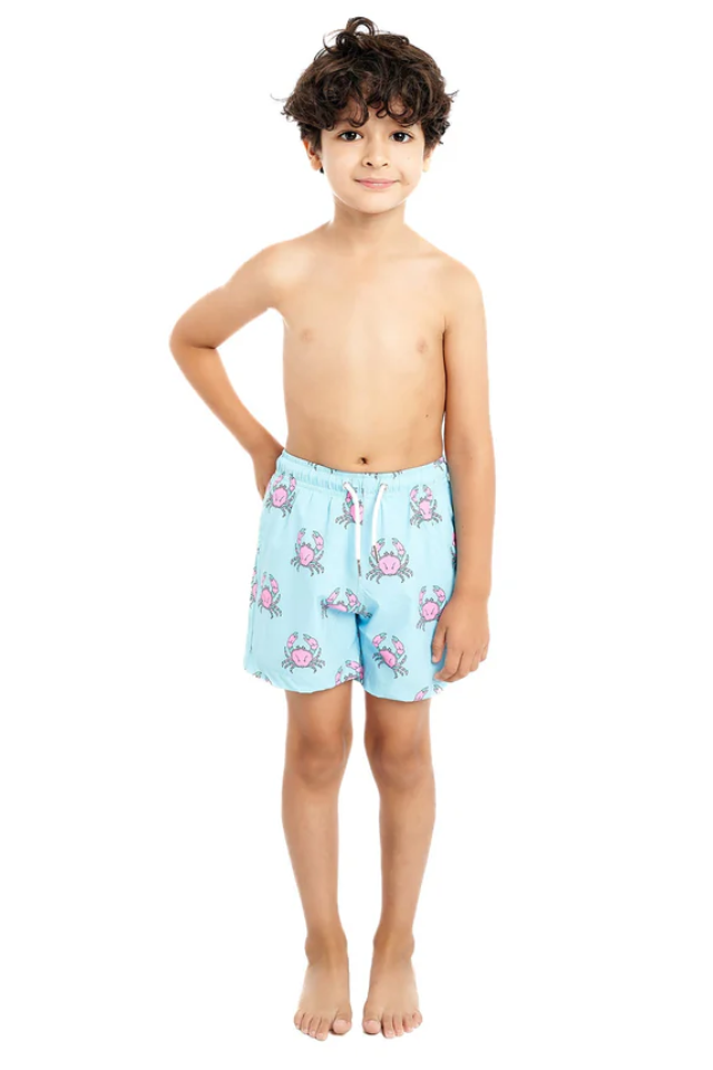 Bermies Lined Swim Trunks - Pink Crabs