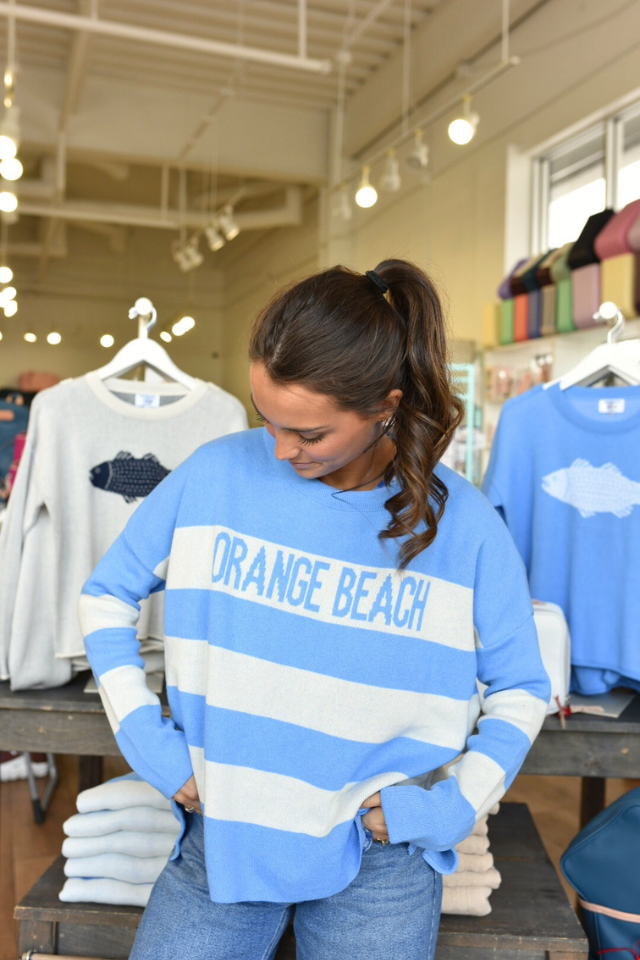 Everyday Relaxed Striped Sweater Orange Beach - Hydrangea/Natural