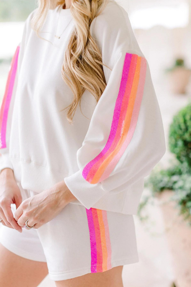 Mary Square Millie Sequin Stripe Set - White