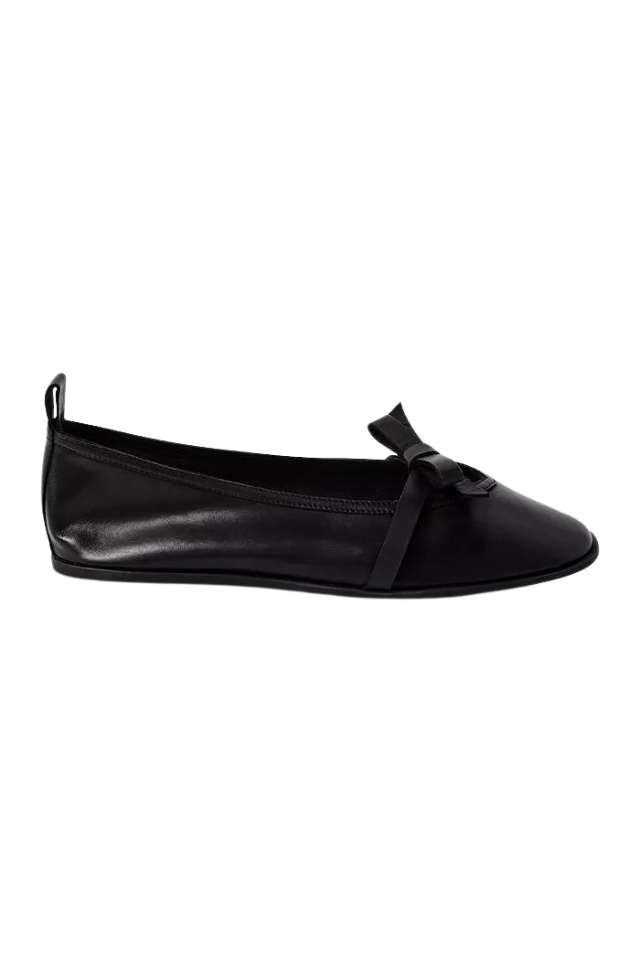 Free People Mania Bow Flat - Black Leather