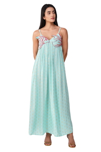 A&B Embellished Aqua Ariel Flared Maxi Dress
